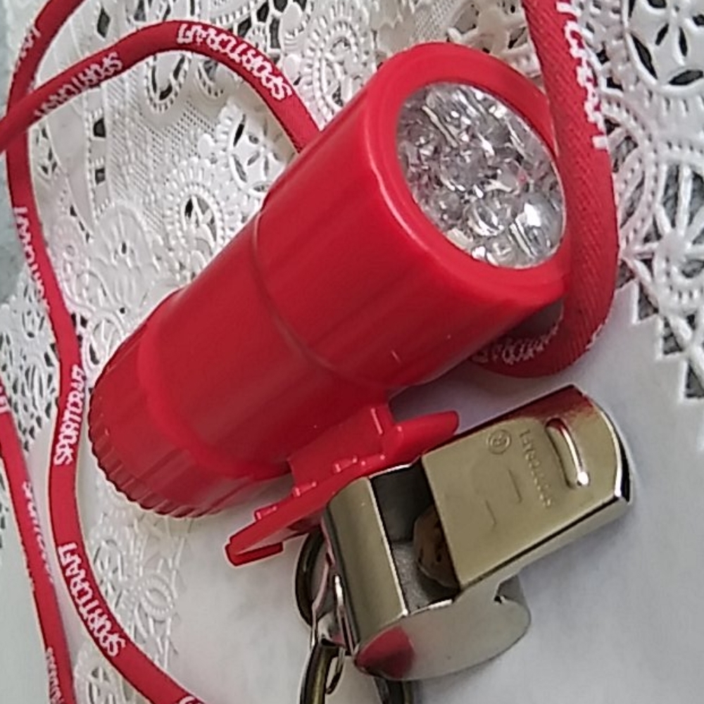 Red Lanyard/sports whistle&keychn,LED flashlight